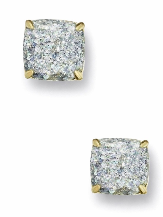 Kate Spade Iridescent Glitter Square Stud Earrings - Silver - Picture 3 of 3